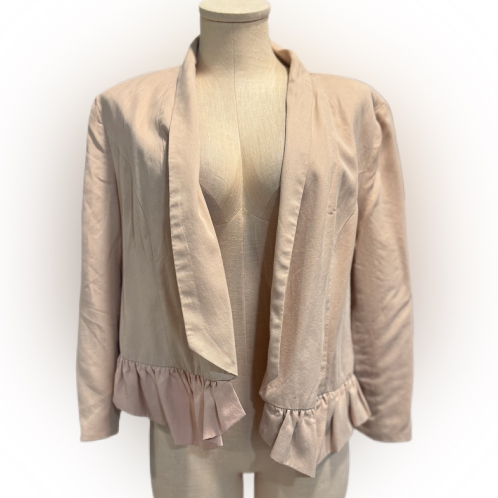 Cartonnier Light Pink/Beige Ruffle-Trim Open Style Size M Lightweight Blazer - Picture 1 of 12